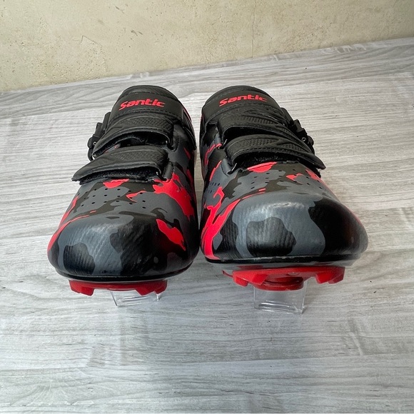 Santic Davee Bike Cycling Shoes Red Black Camo Men’s Size 12 with Bike Cleats - Picture 8 of 15